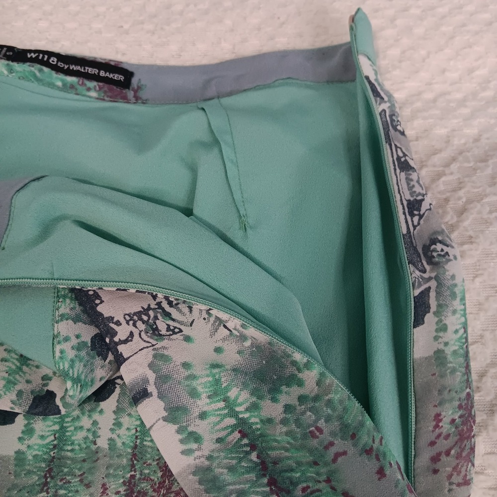 W118 Walter Baker Teal Gray Water Color Print Maxi skirt Partially Lined Small - Picture 7 of 13